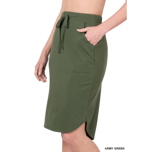 Zenana Drawstring Skirt with Pockets Army Green - Picture 1 of 1
